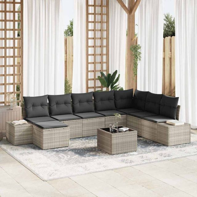 vidaXL Gartensofa-set mit Kissen 9 pcs Hellgrau Poly-Rattan