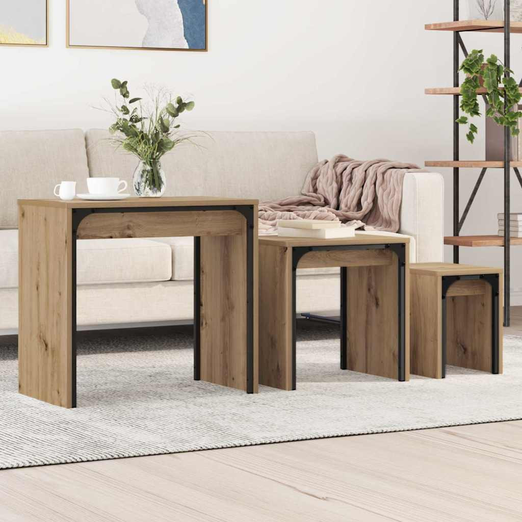 vidaXL Couchtisch 3 pcs Artisan-Eiche 60 x 35 x 56 cm Holzwerkstoff