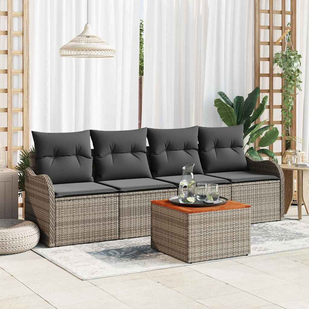 vidaXL Gartensofa-set mit Kissen 5 pcs Grau Poly-Rattan