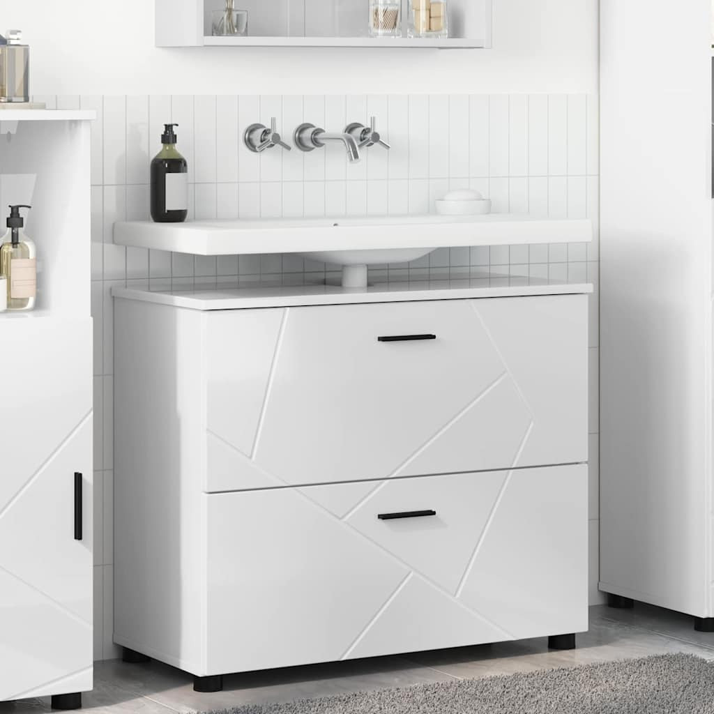 vidaXL Badezimmerschrank mit Speicher Hochglanz Weiß 76,5 x 35 x 64 cm