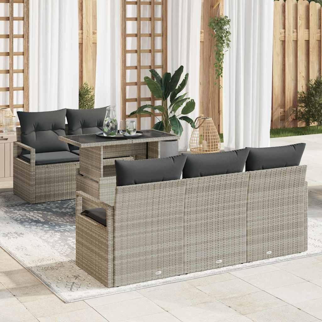 vidaXL Gartensofa-set mit Speicher 6 pcs Hellgrau Poly-Rattan