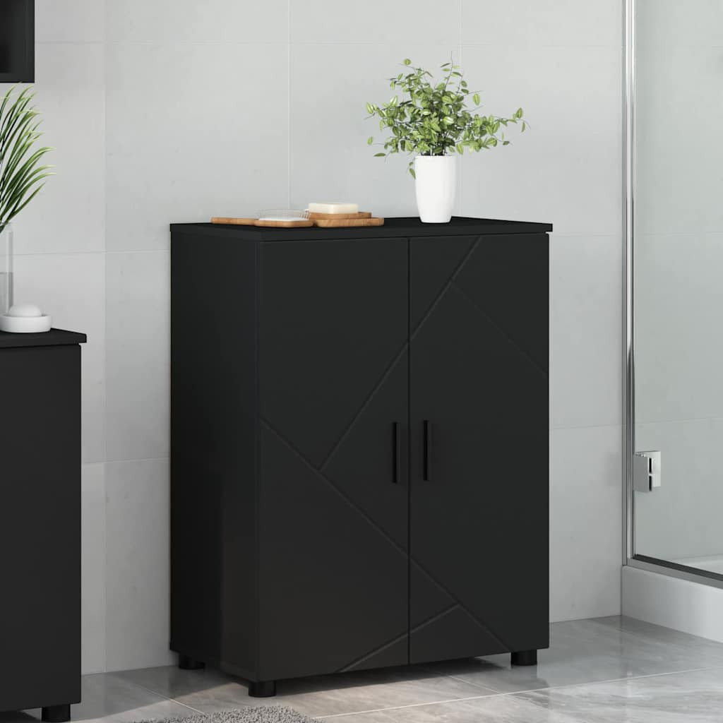 vidaXL Badezimmerschrank mit Speicher mit Tür Schwarz 60 x 35 x 80 cm