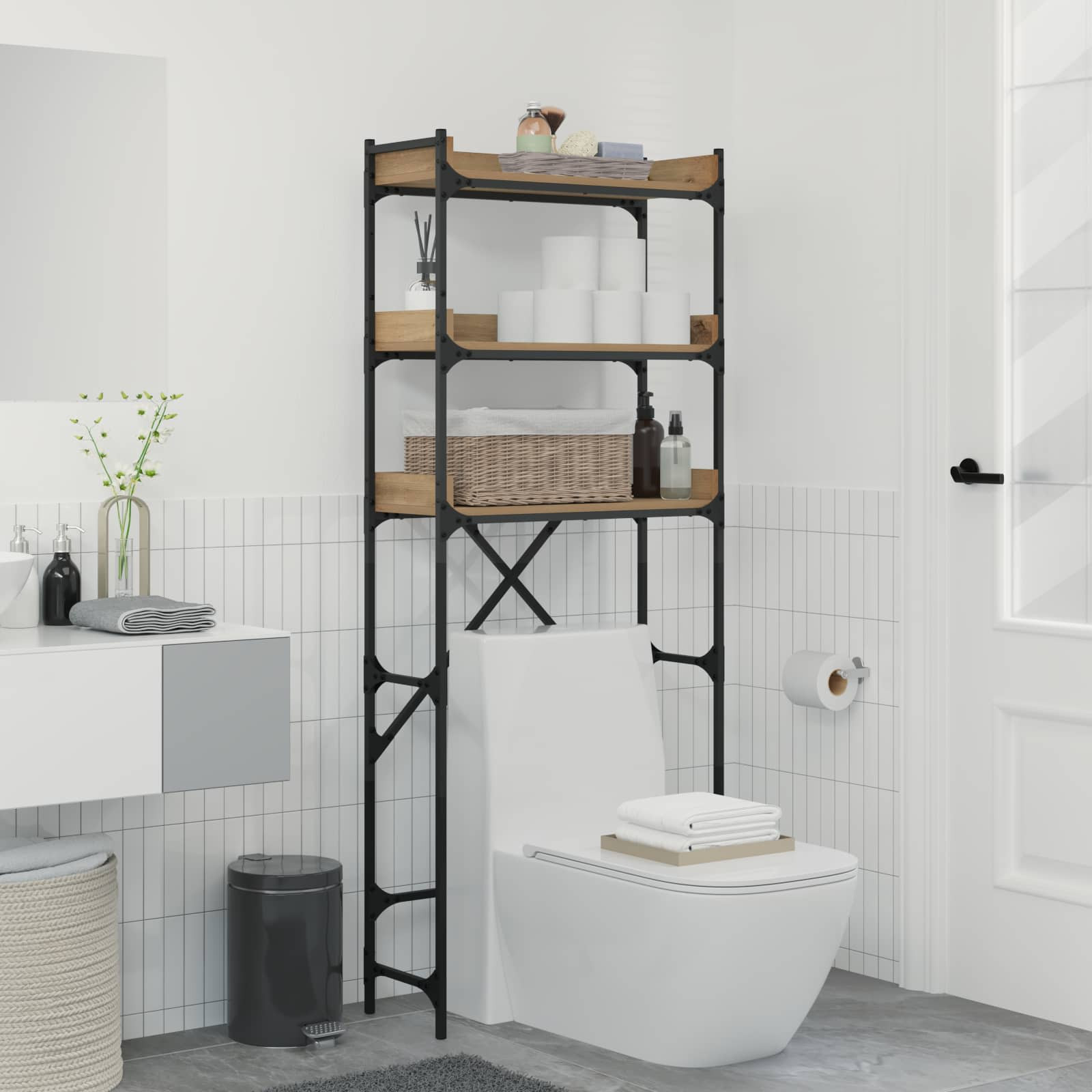 vidaXL Waschmaschinenregal mit Regal Artisan-Eiche 67 x 25 x 163 cm