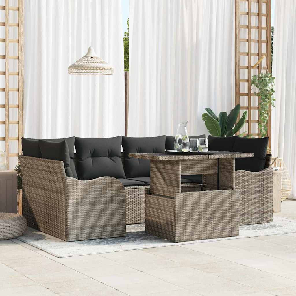 vidaXL Gartensofa-set mit Kissen 7 pcs Grau und Dunkelgrau Poly-Rattan
