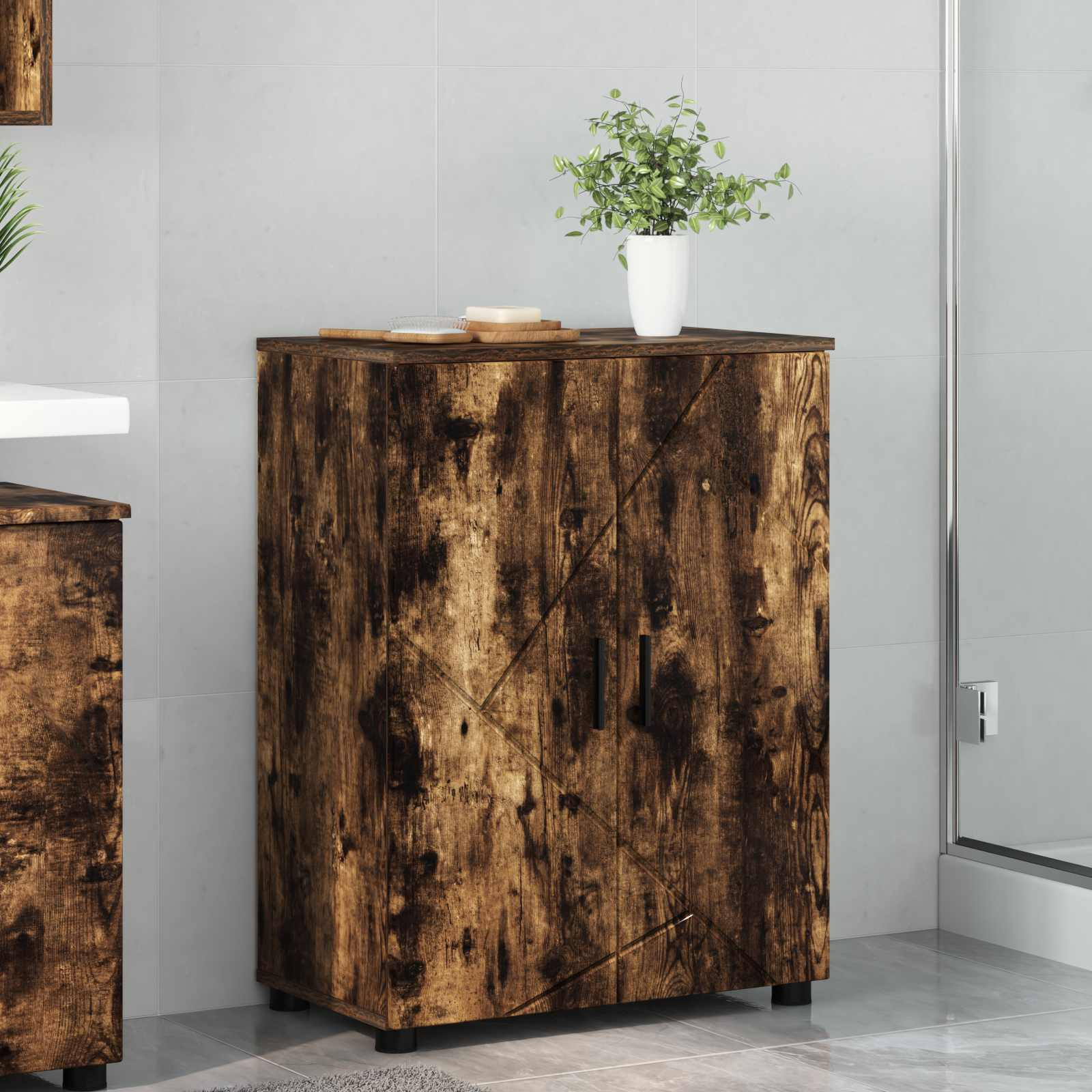 vidaXL Badezimmerschrank mit Tür Geräucherte Eiche 60 x 35 x 80 cm