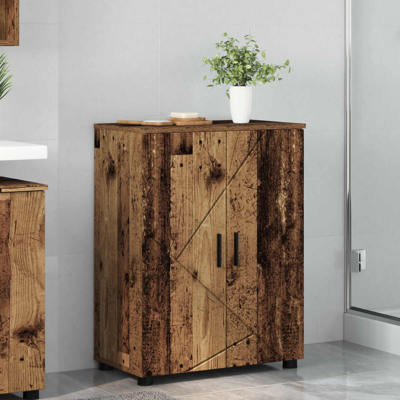 vidaXL Badezimmerschrank mit Speicher mit Tür Altholz 60 x 35 x 80 cm
