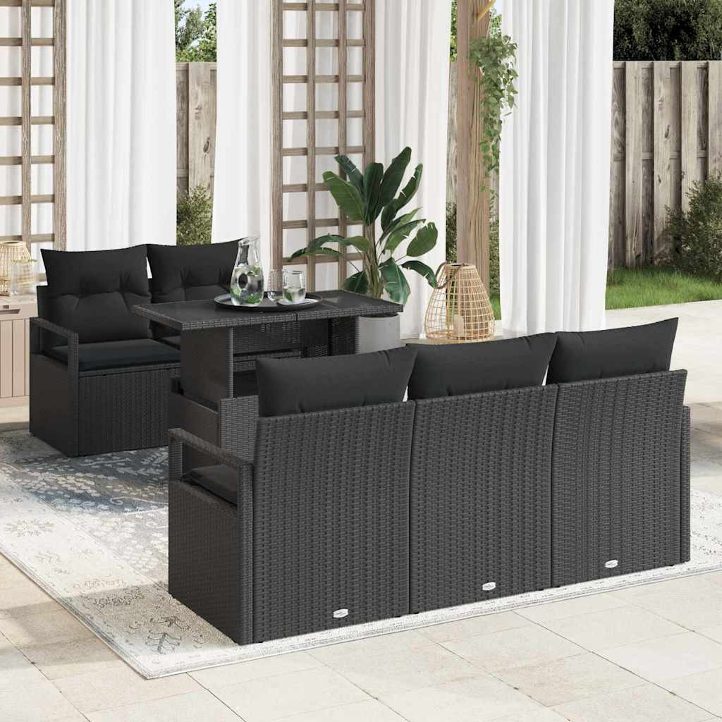 vidaXL Gartensofa-set mit Speicher 6 pcs Schwarz Poly-Rattan