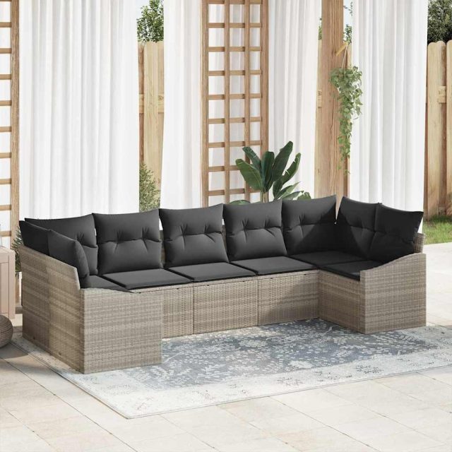 vidaXL Sofa Set mit Kissen 7 pcs Hellgrau Poly-Rattan