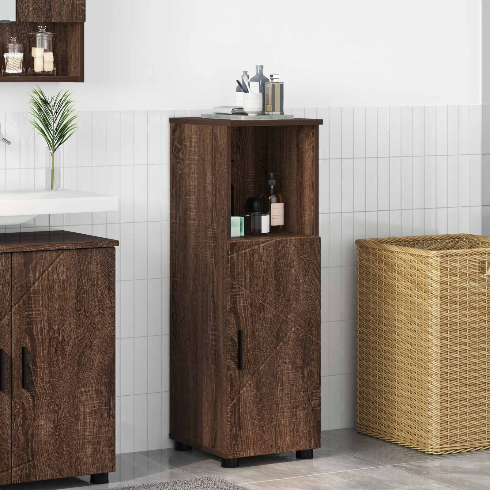 vidaXL Badezimmerschrank mit Tür Braun Eichen-Optik 30 x 35 x 95 cm