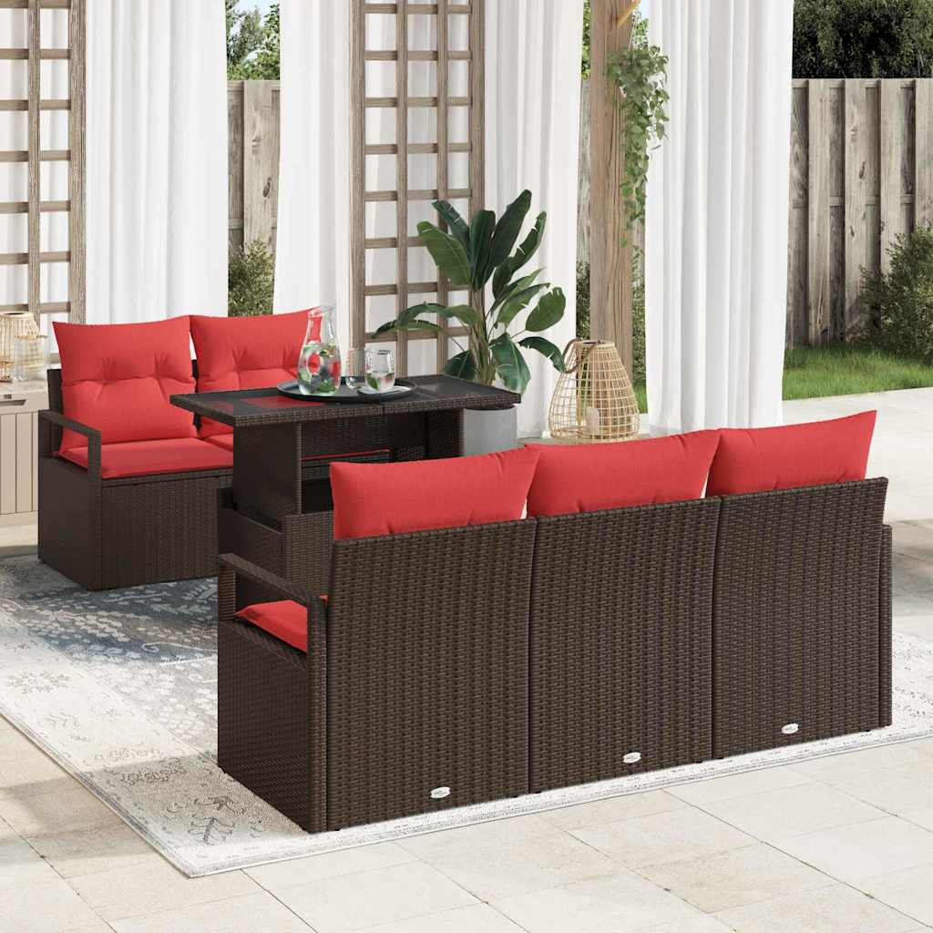 vidaXL Gartensofa-set mit Speicher 6 pcs Braun und Rot Poly-Rattan