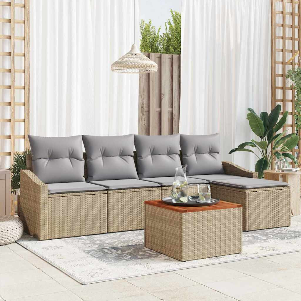 vidaXL Gartensofa-set mit Kissen 6 pcs Beige Poly-Rattan