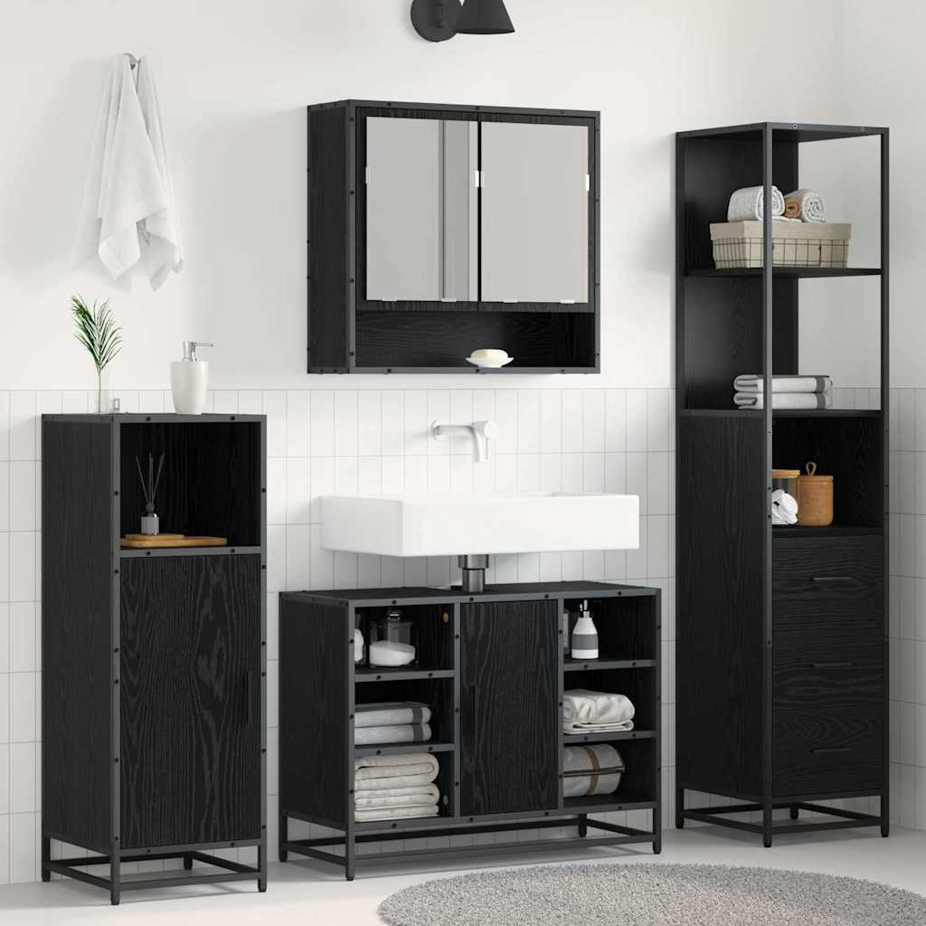 vidaXL Badezimmermöbel-Set Schwarz Eichen-Optik 35 x 37,5 x 166 cm