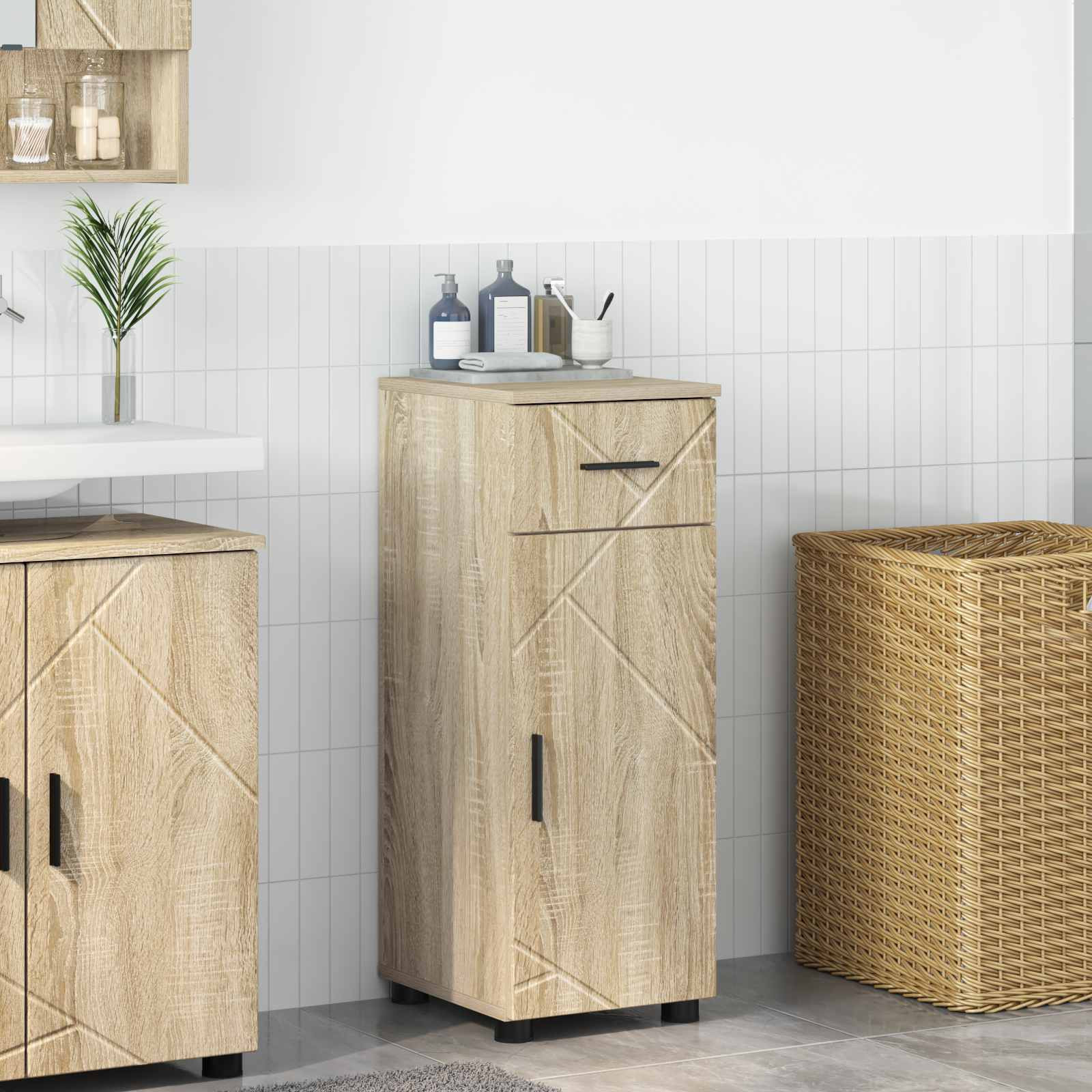vidaXL Badezimmerschrank mit Schubladen Sonoma-Eiche 30 x 35 x 80 cm