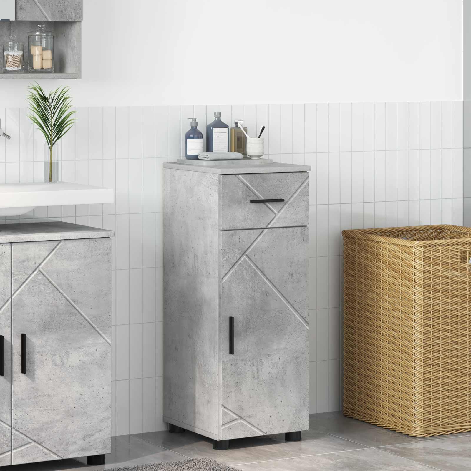 vidaXL Badezimmerschrank mit Schubladen Beton Grau 30 x 35 x 80 cm