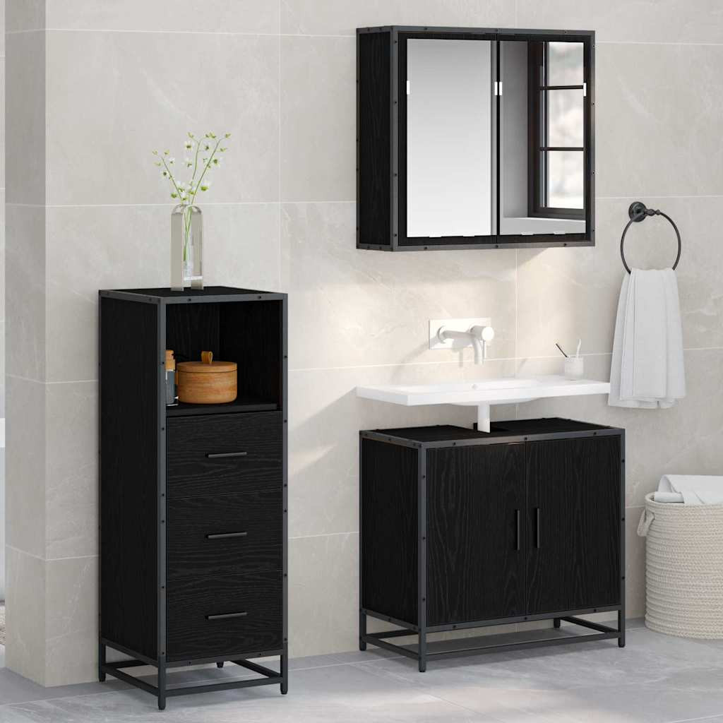 vidaXL Badezimmermöbel-Set Schwarz Eichen-Optik 35 x 37,5 x 100 cm