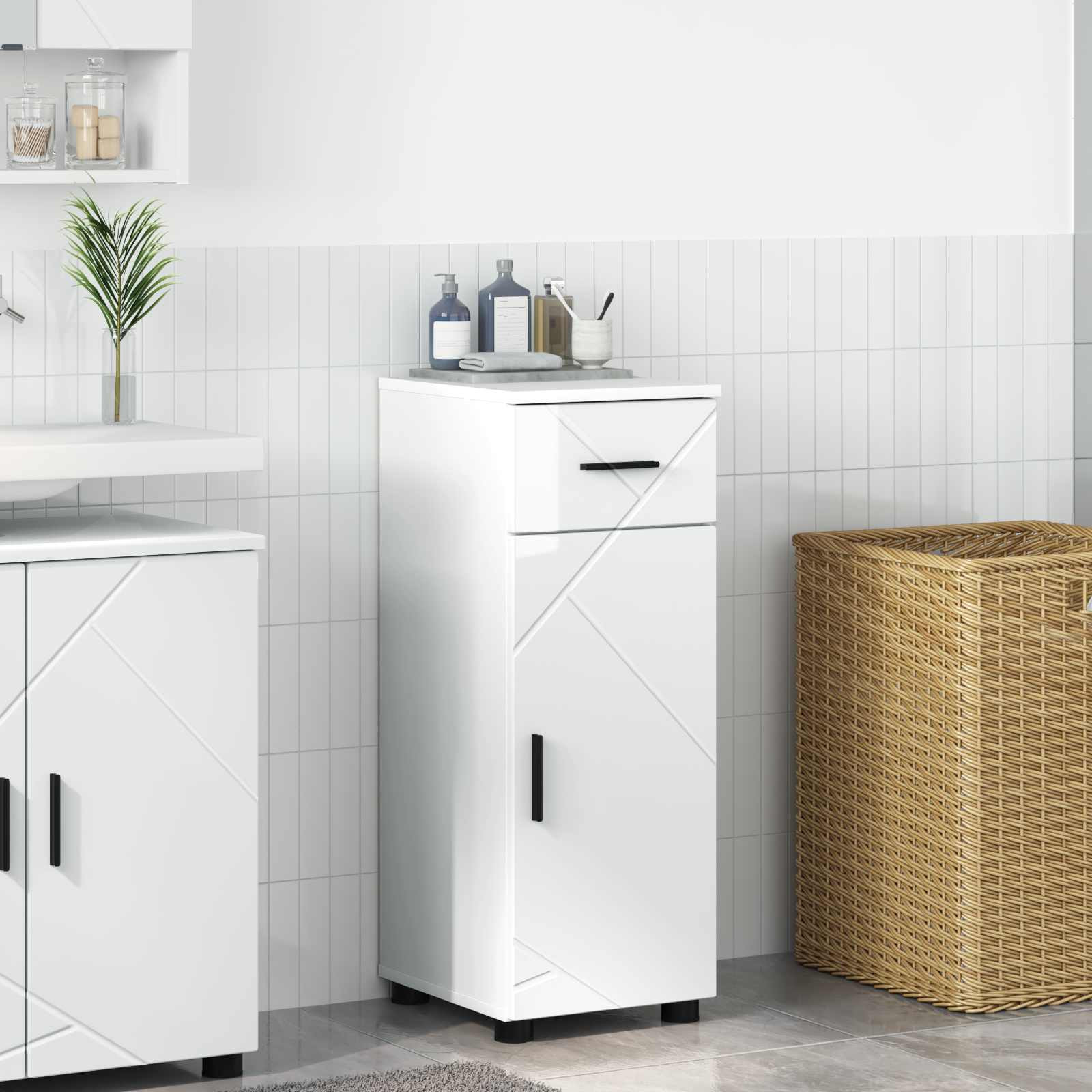 vidaXL Badezimmerschrank mit Schubladen Hochglanz Weiß 30 x 35 x 80 cm
