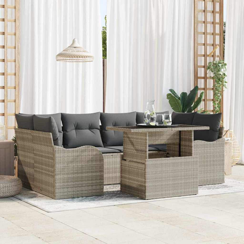 vidaXL Gartensofa-set mit Kissen 7 pcs Hellgrau und Grau Poly-Rattan