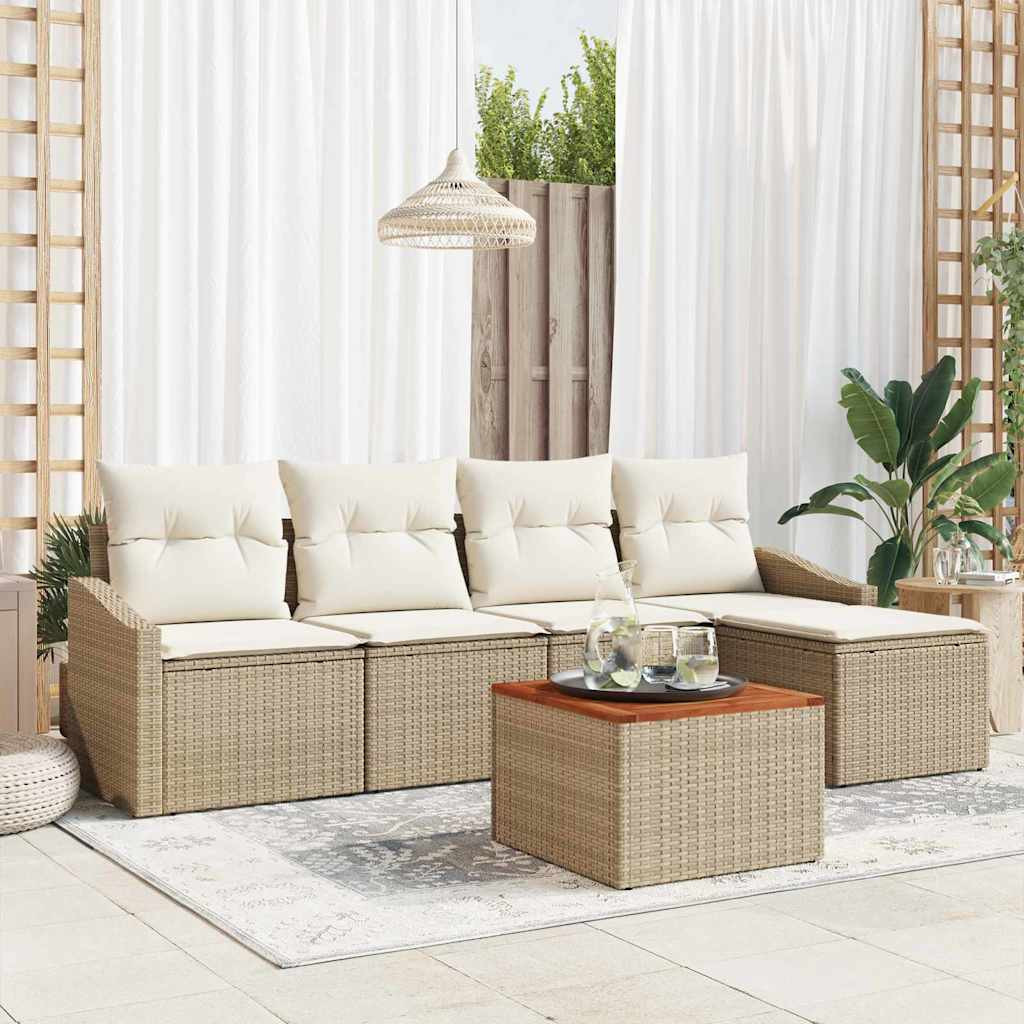 vidaXL Gartensofa-set mit Kissen 6 pcs Beige Poly-Rattan