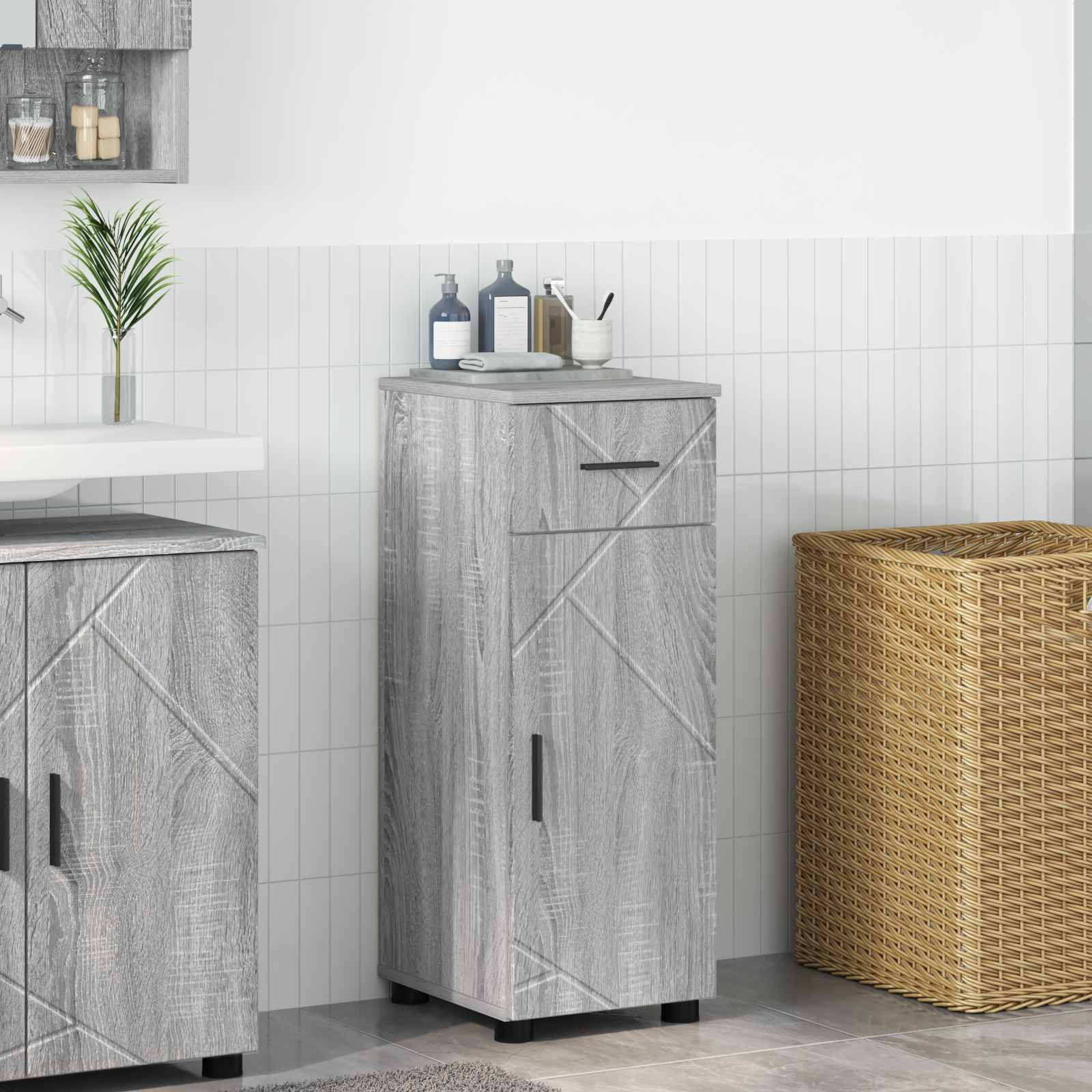vidaXL Badezimmerschrank mit Schubladen Graues Sonoma 30 x 35 x 80 cm