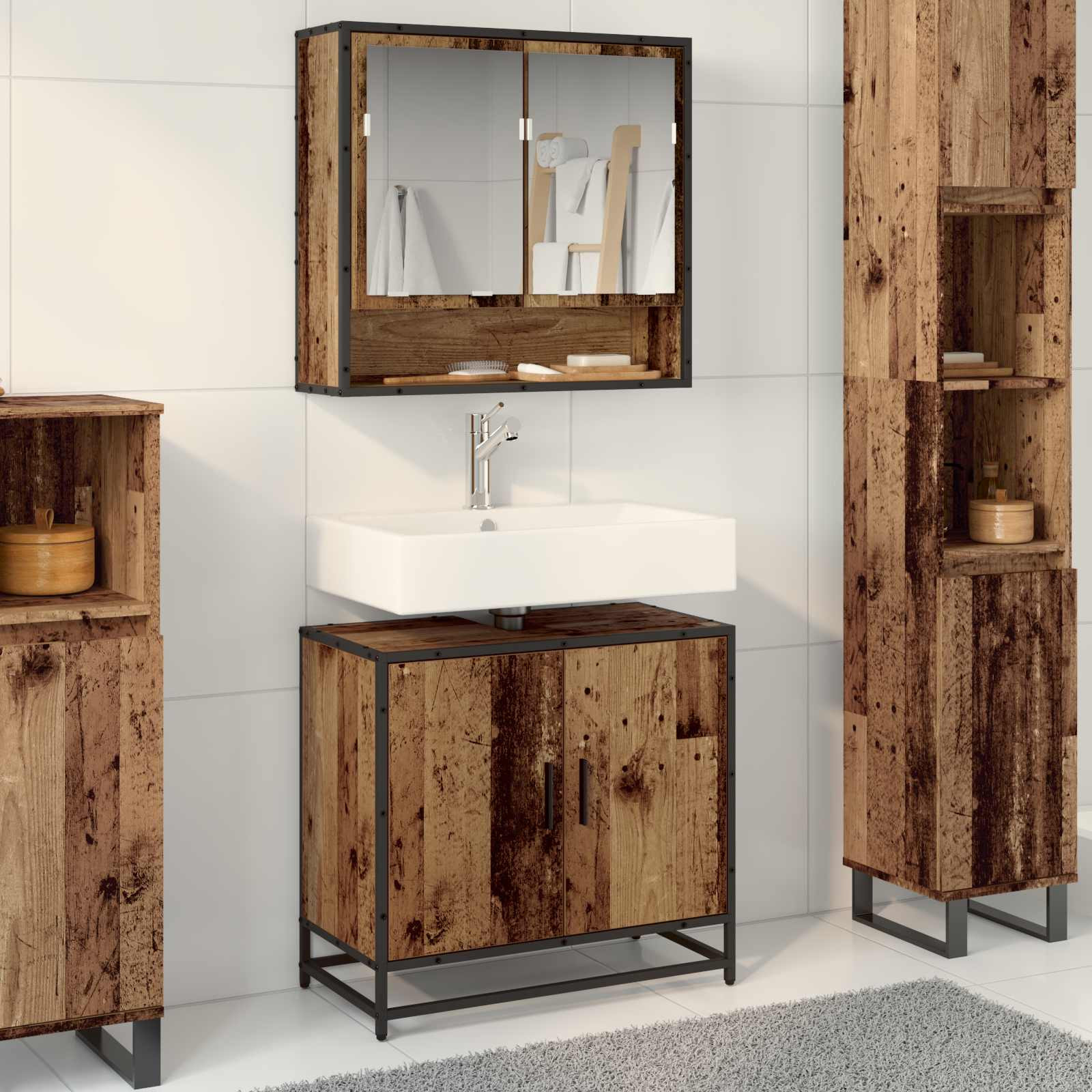 vidaXL Waschbeckenschrank Altholz 65 x 33 x 60 cm Holzwerkstoff