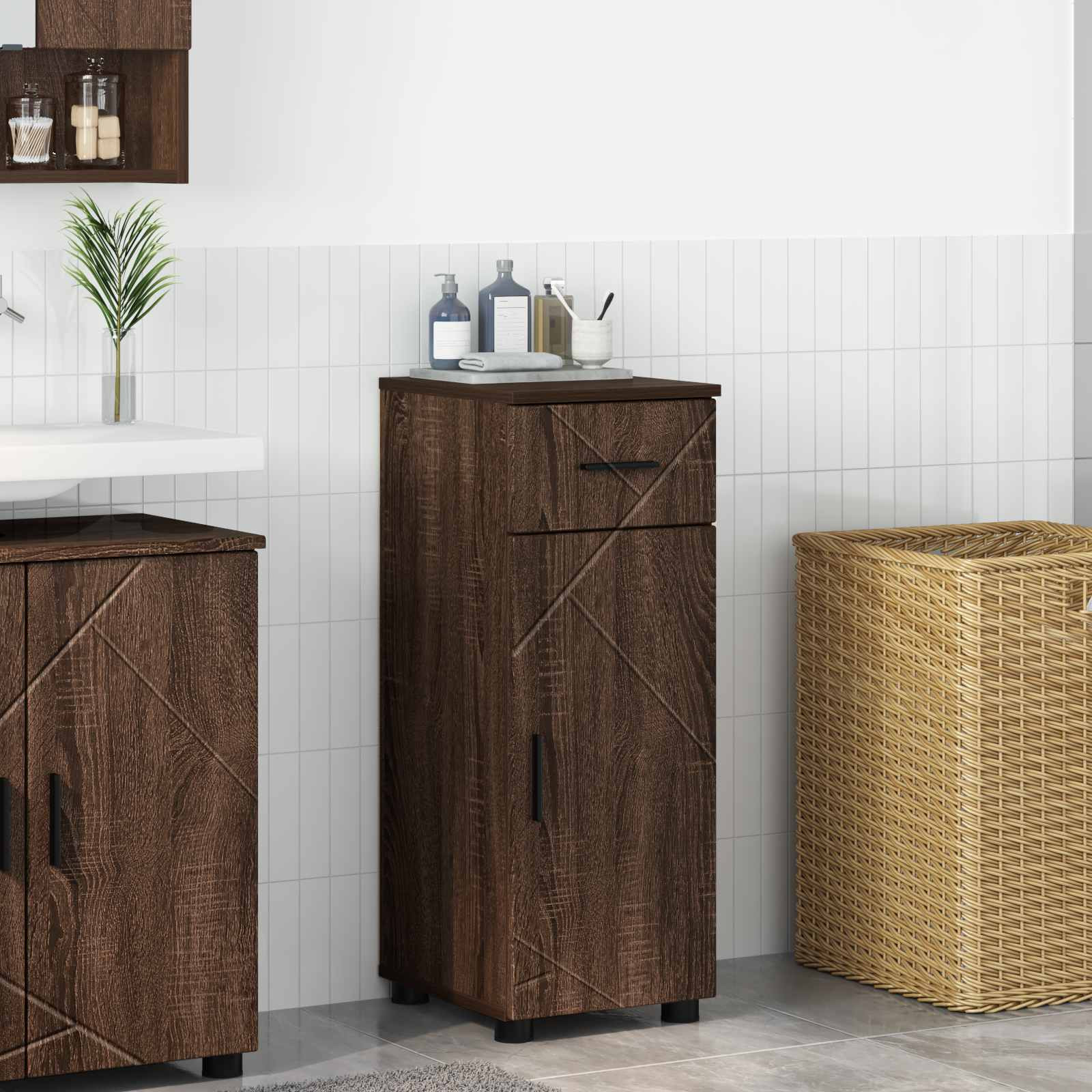 vidaXL Badezimmerschrank mit Tür Braun Eichen-Optik 30 x 35 x 80 cm