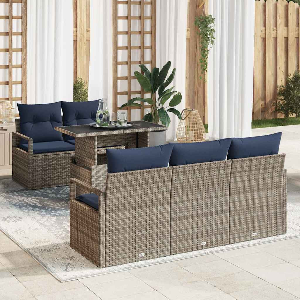 vidaXL Gartensofa-set mit Speicher mit Kissen 6 pcs Grau Poly-Rattan