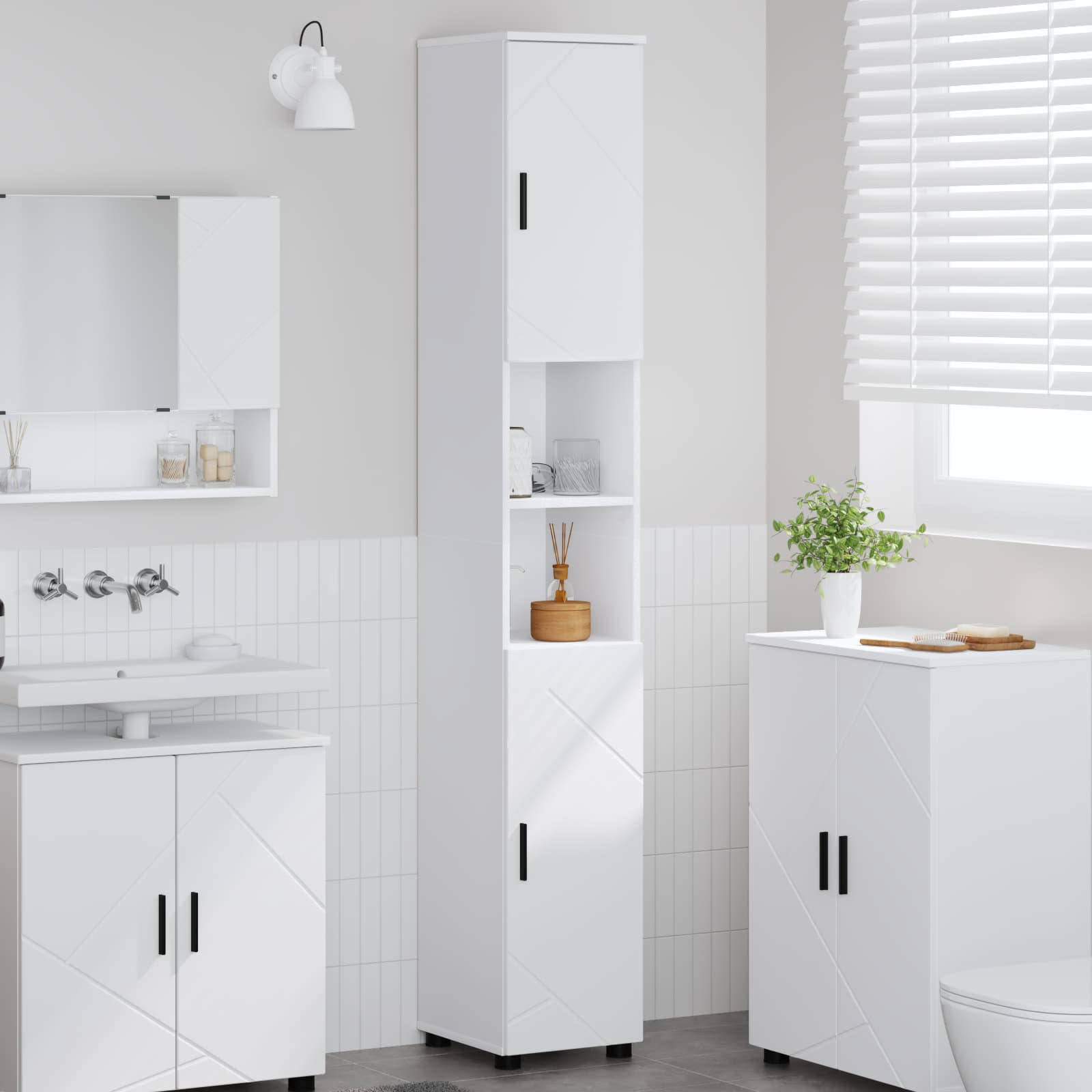 vidaXL Badezimmerschrank Weiß 30 x 35 x 192 cm Holzwerkstoff & Metall