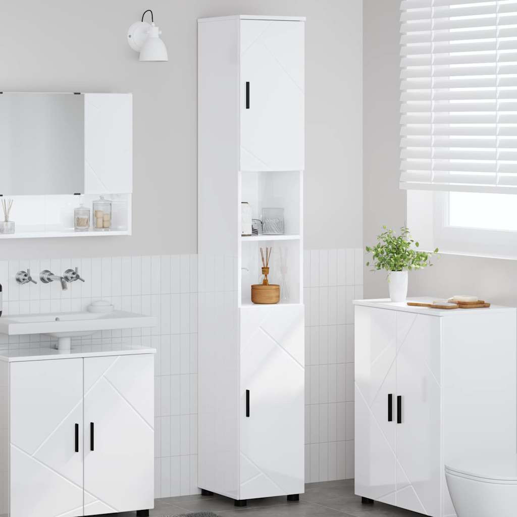 vidaXL Badezimmerschrank mit Speicher Hochglanz Weiß 30 x 35 x 192 cm