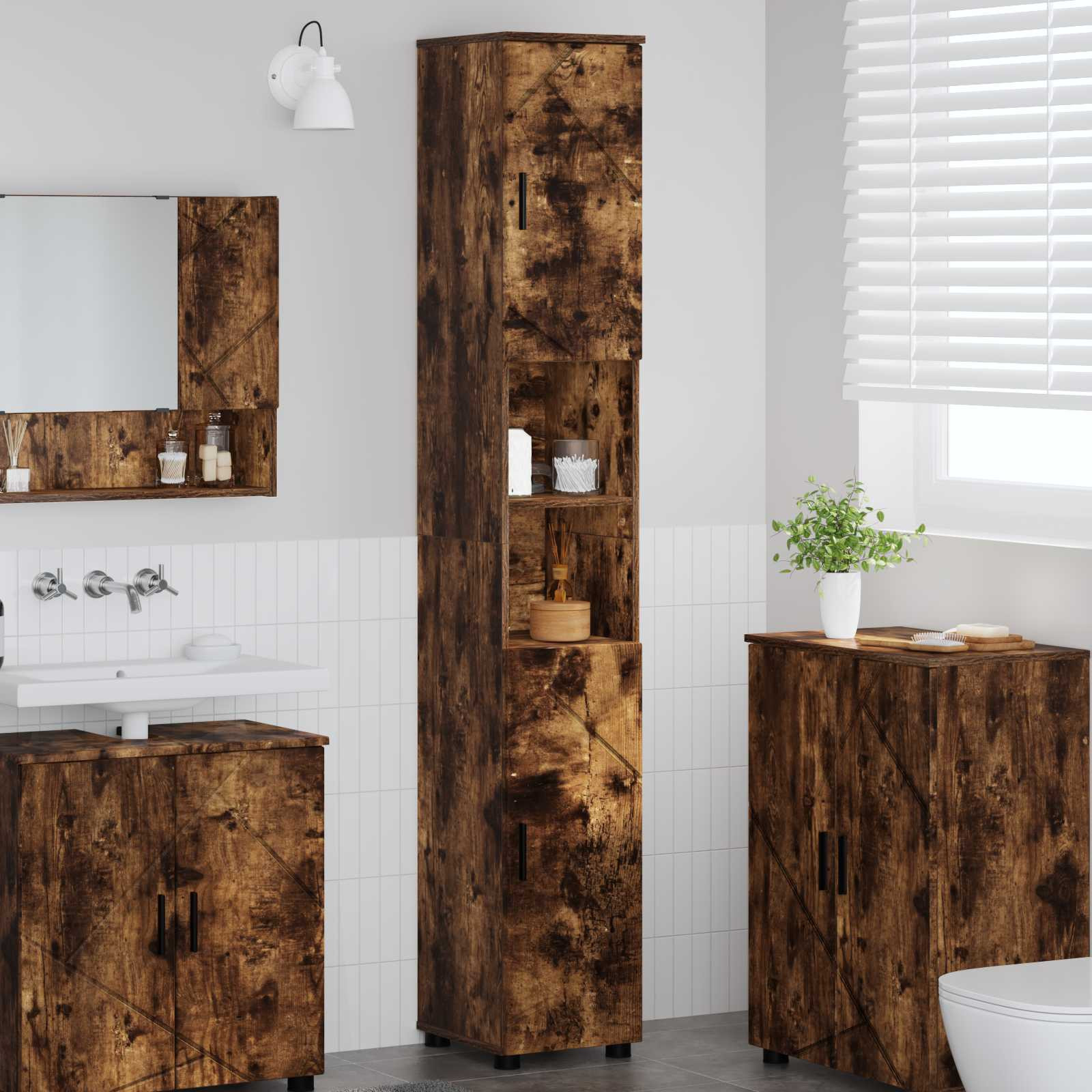 vidaXL Badezimmerschrank mit Tür Geräucherte Eiche 30 x 35 x 192 cm