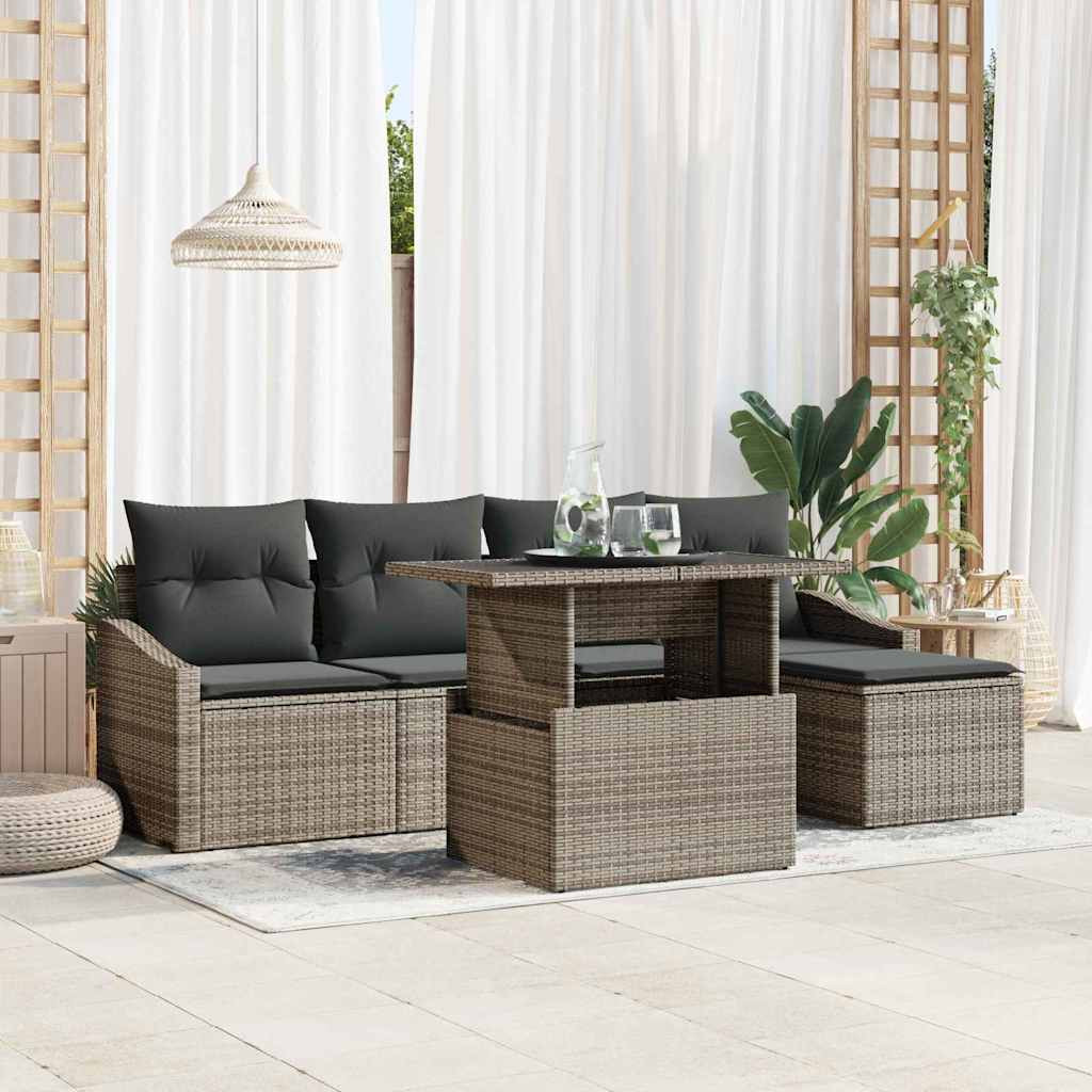 vidaXL Gartensofa-set mit Kissen mit Speicher 6 pcs Grau Poly-Rattan