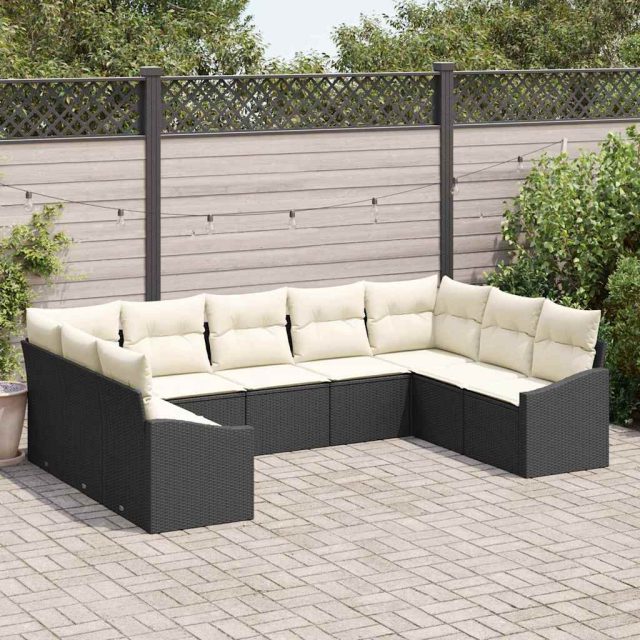 vidaXL Sofa Set mit Kissen 9 pcs Schwarz Poly Rattan