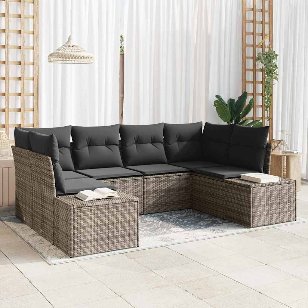 vidaXL Gartensofa-set mit Kissen 6 pcs Grau Poly-Rattan