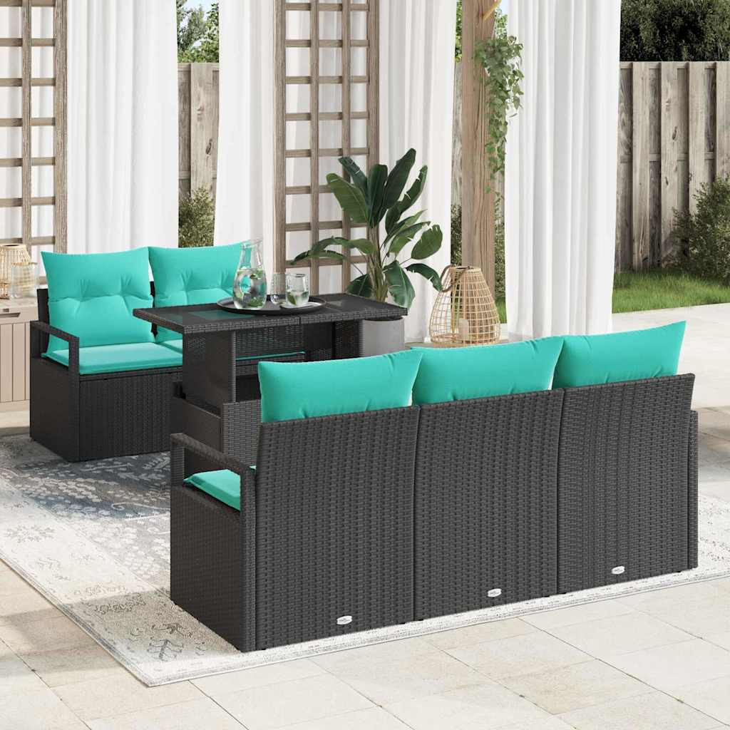 vidaXL Gartensofa-set mit Speicher 6 pcs Schwarz und Blau Poly-Rattan