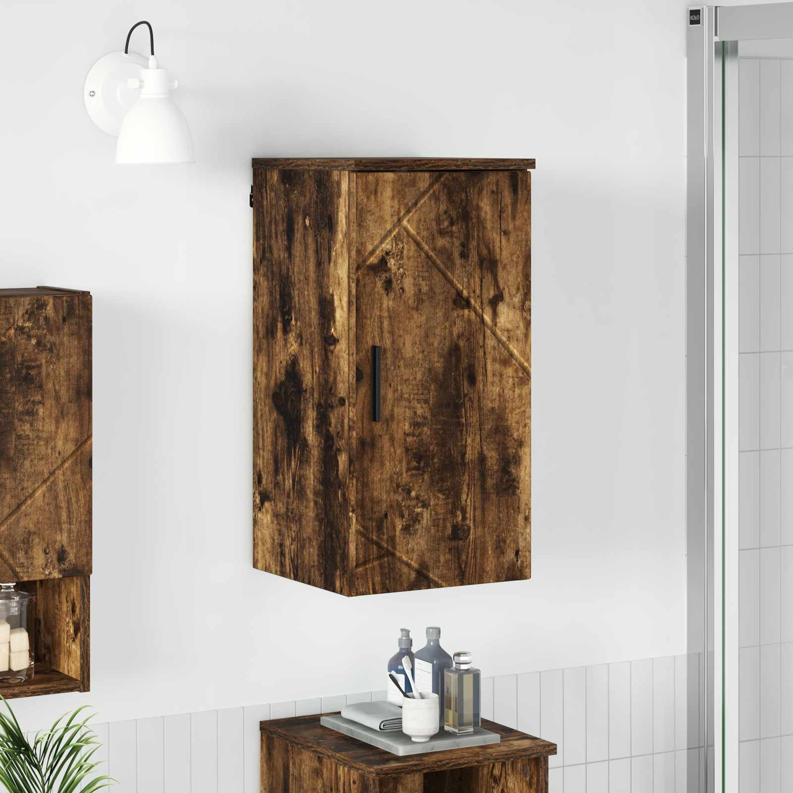 vidaXL Badezimmerschrank mit Tür Geräucherte Eiche 30 x 31,5 x 61 cm