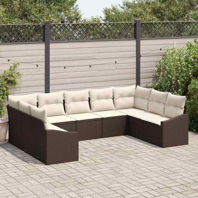 vidaXL Sofa Set mit Kissen 9 pcs Braun Poly Rattan