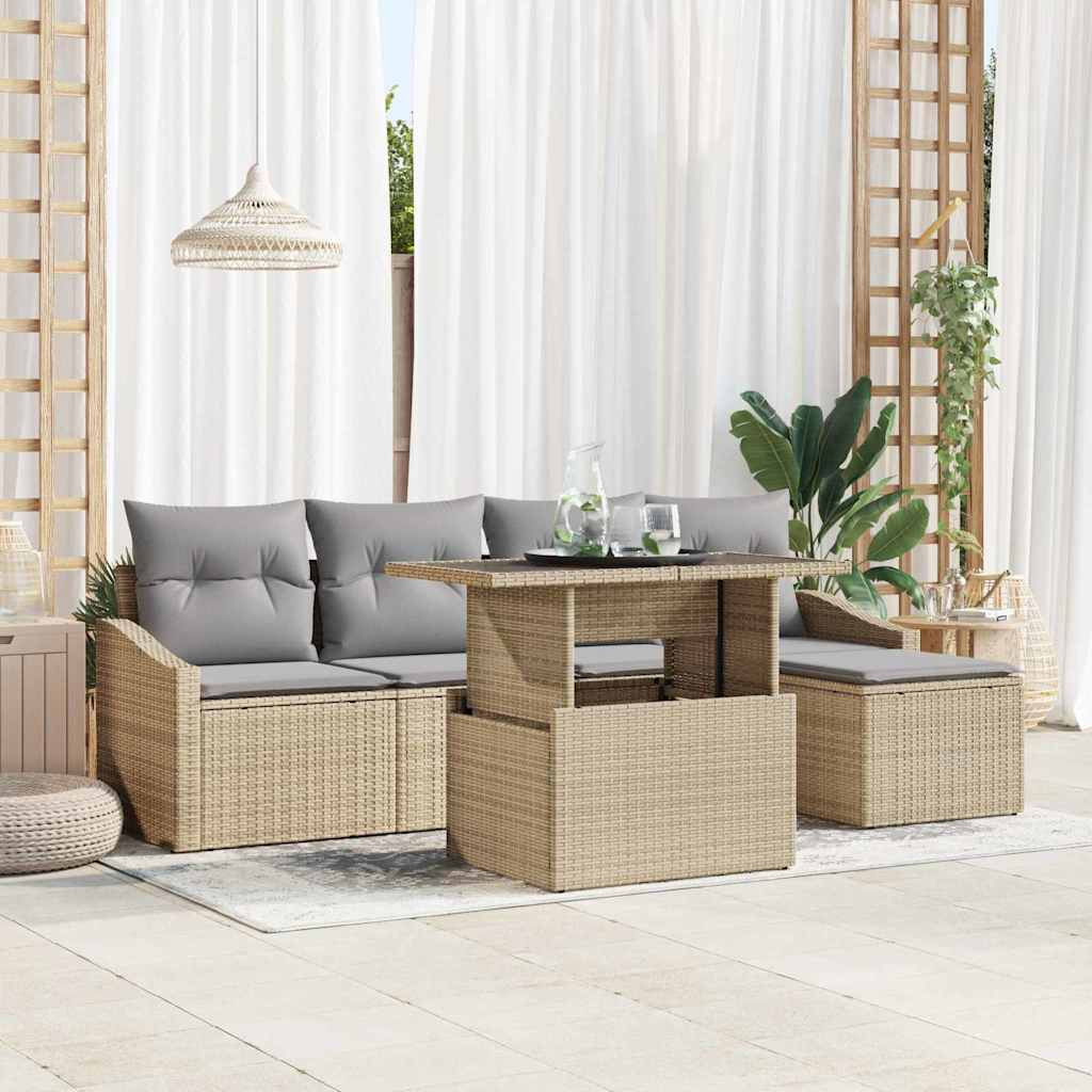 vidaXL Gartensofa-set mit Kissen 6 pcs Beige und Hellgrau Poly-Rattan