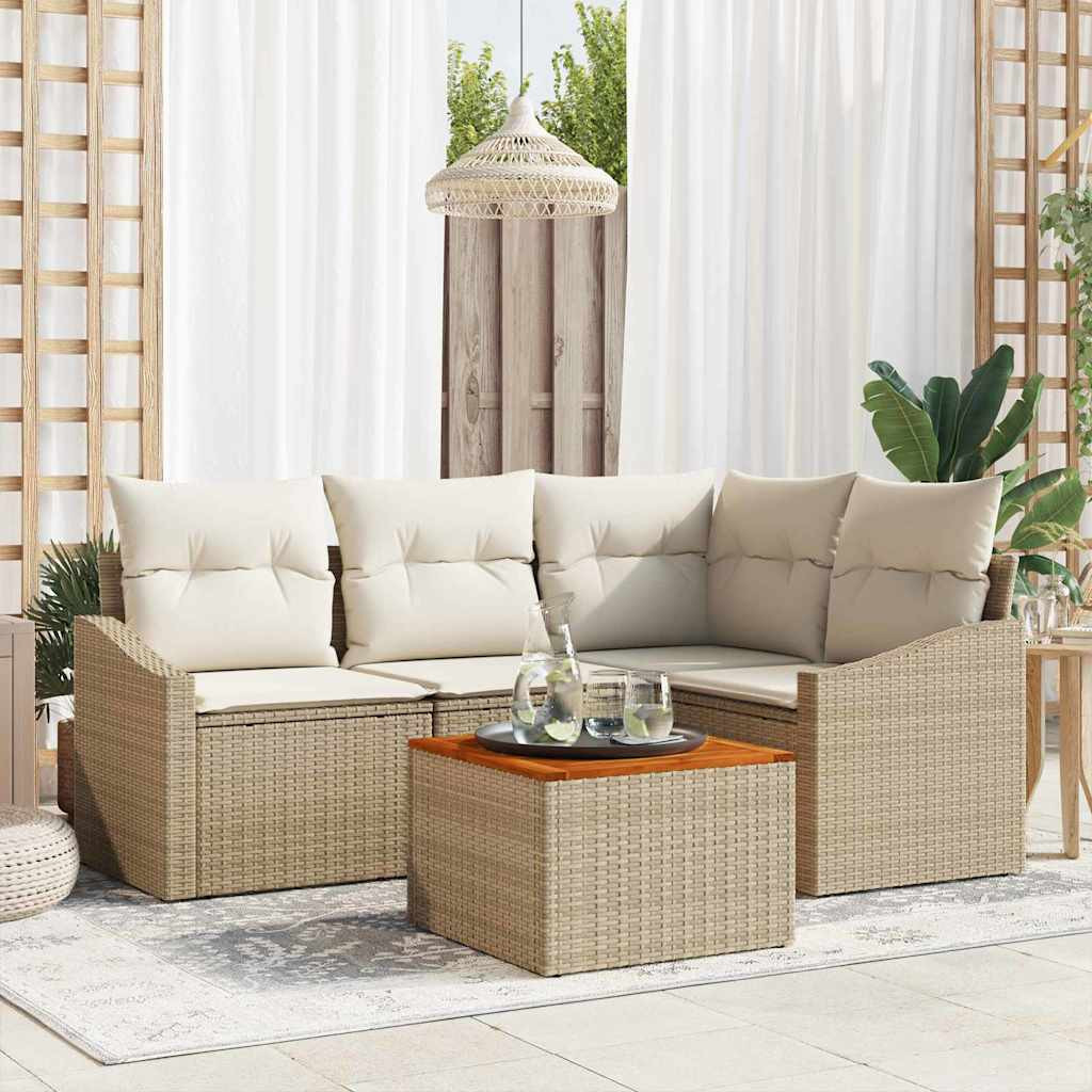 vidaXL Gartensofa-set mit Kissen 5 pcs Beige Poly-Rattan