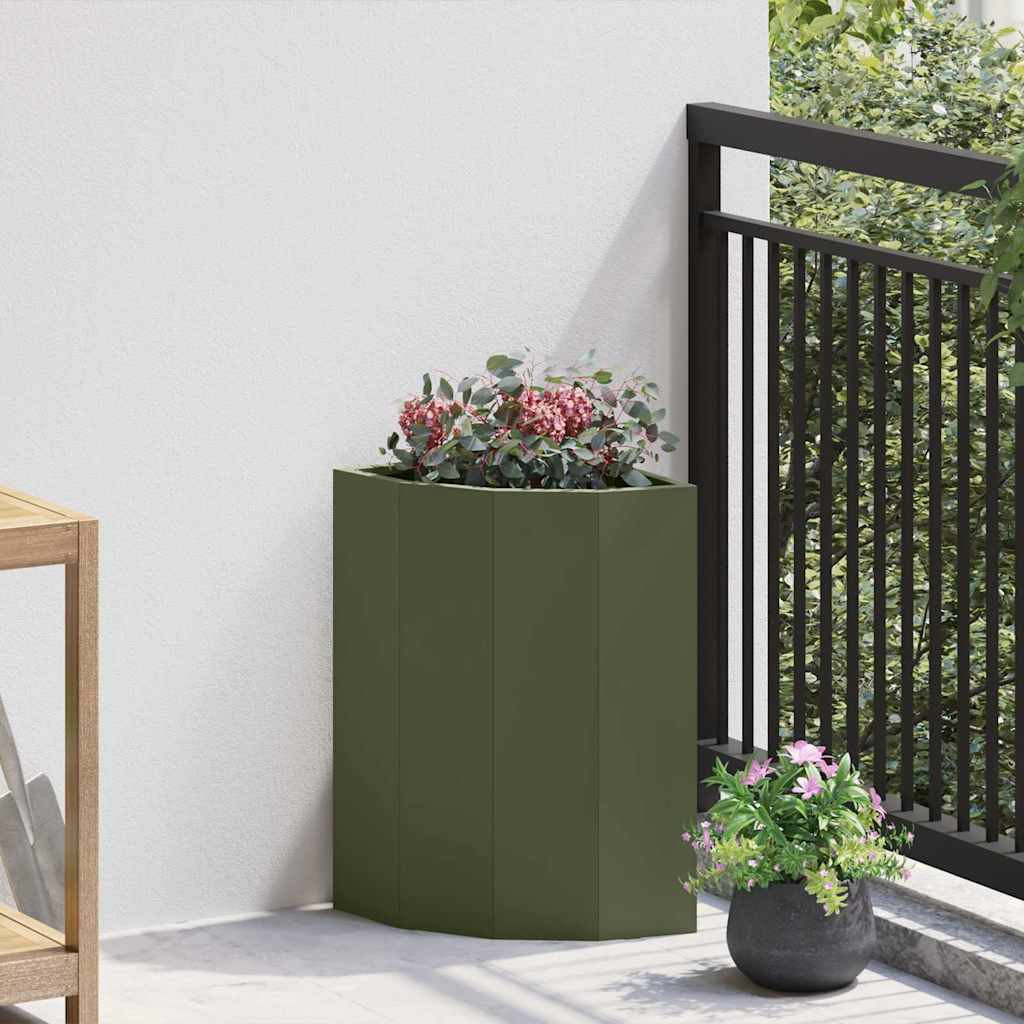 vidaXL Eckpflanzer Olivgrün 30 x 30 x 50 cm Stahl