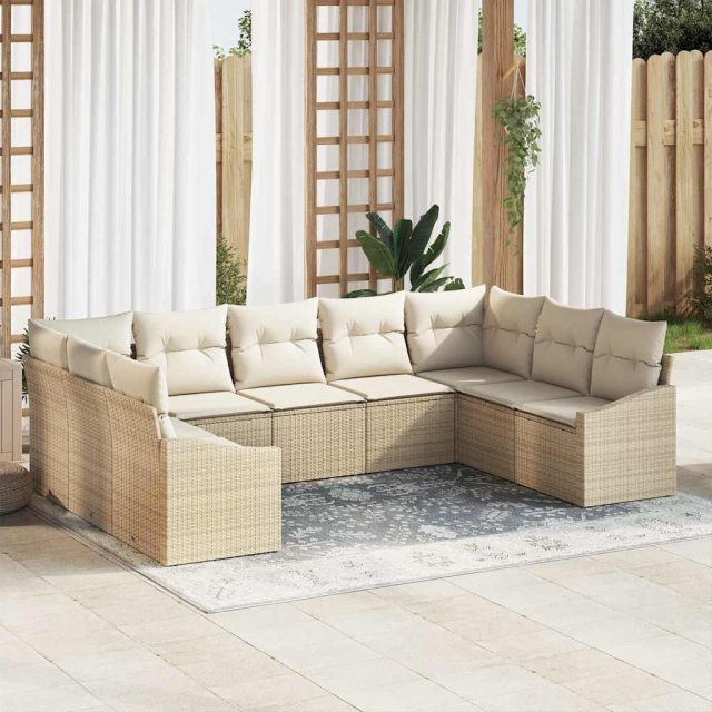 vidaXL Sofa Set mit Kissen 9 pcs Beige Poly Rattan