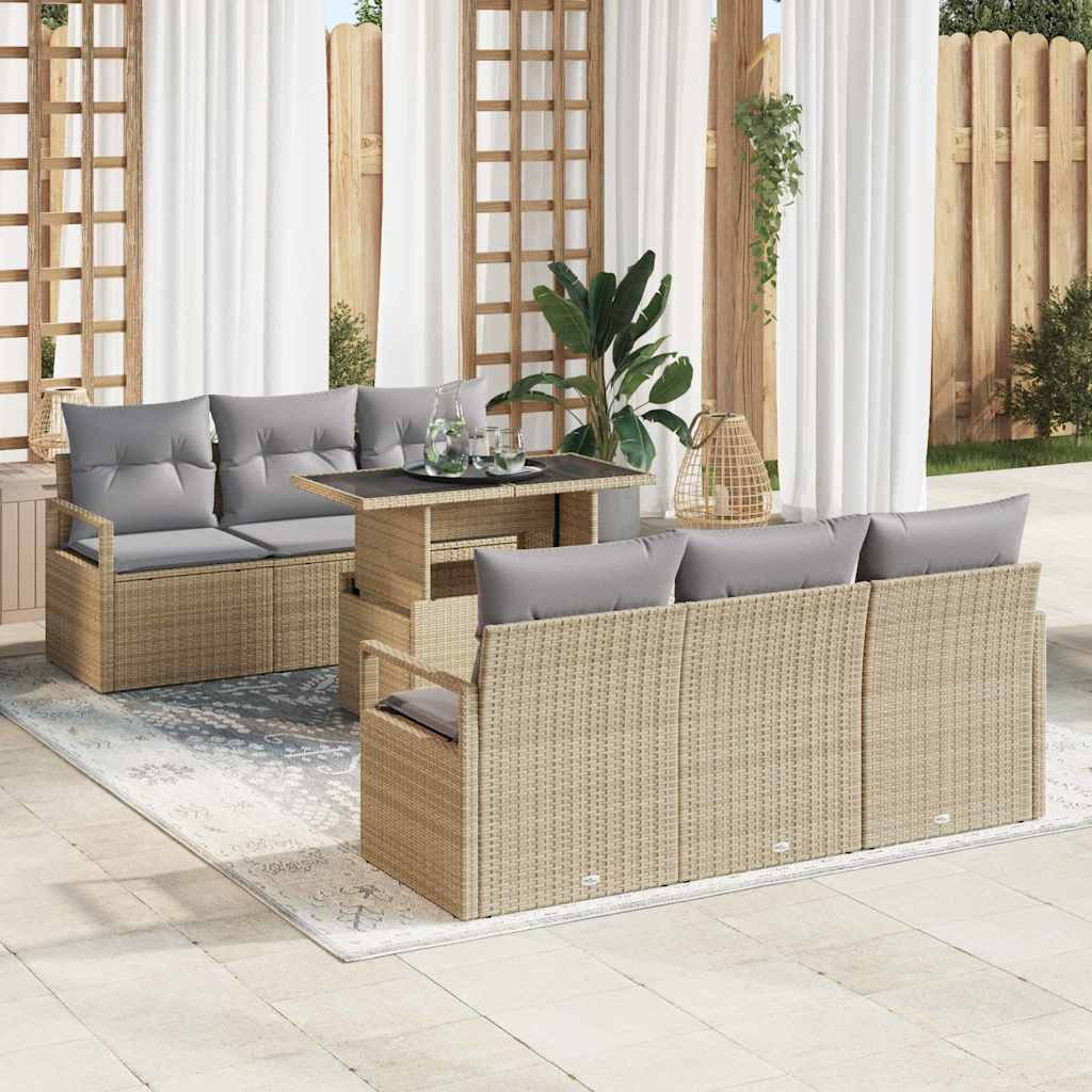 vidaXL Gartensofa-set mit Kissen 7 pcs Beige und Hellgrau Poly-Rattan