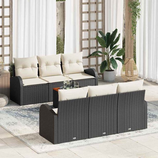 vidaXL Gartensofa-set mit Kissen 7 pcs Schwarz Poly-Rattan