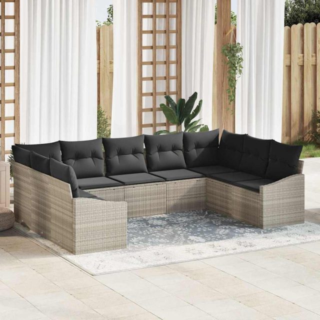 vidaXL Sofa Set mit Kissen 9 pcs Hellgrau Poly Rattan