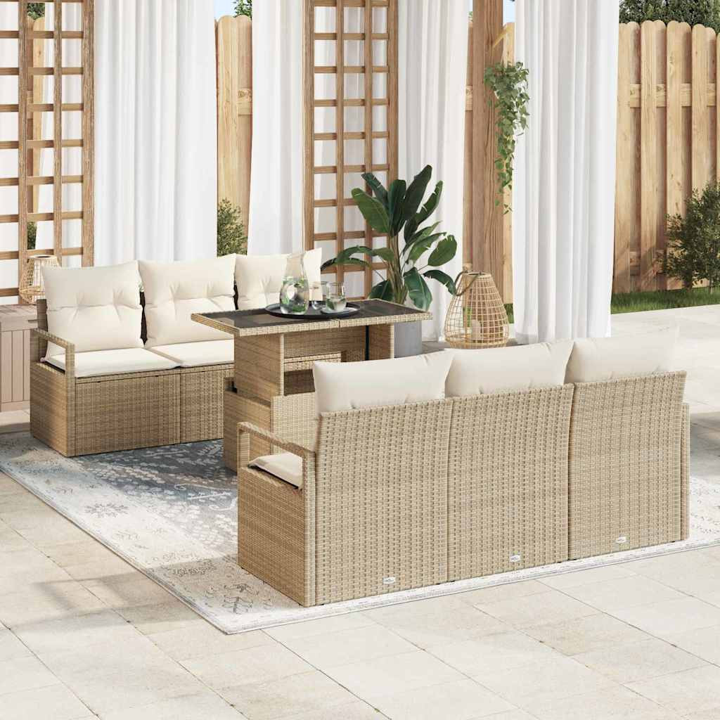 vidaXL Gartensofa-set mit Speicher mit Kissen 7 pcs Beige Poly-Rattan