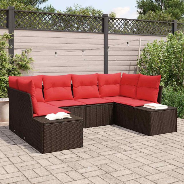 vidaXL Gartensofa-set mit Kissen 6 pcs Braun Poly-Rattan