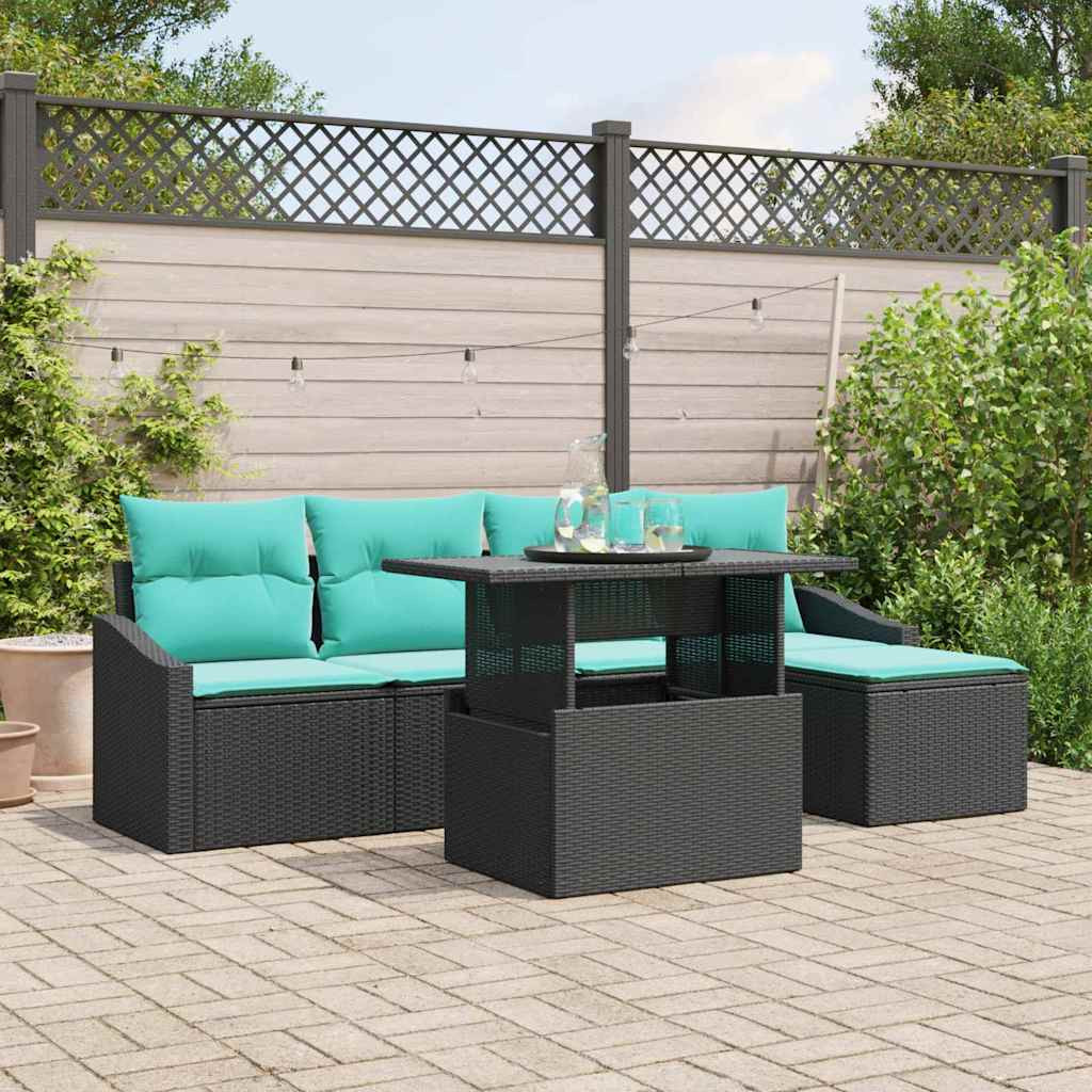vidaXL Gartensofa-set mit Kissen 6 pcs Schwarz und Blau Poly-Rattan