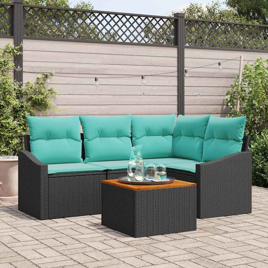 vidaXL Gartensofa-set mit Kissen 5 pcs Schwarz Poly-Rattan