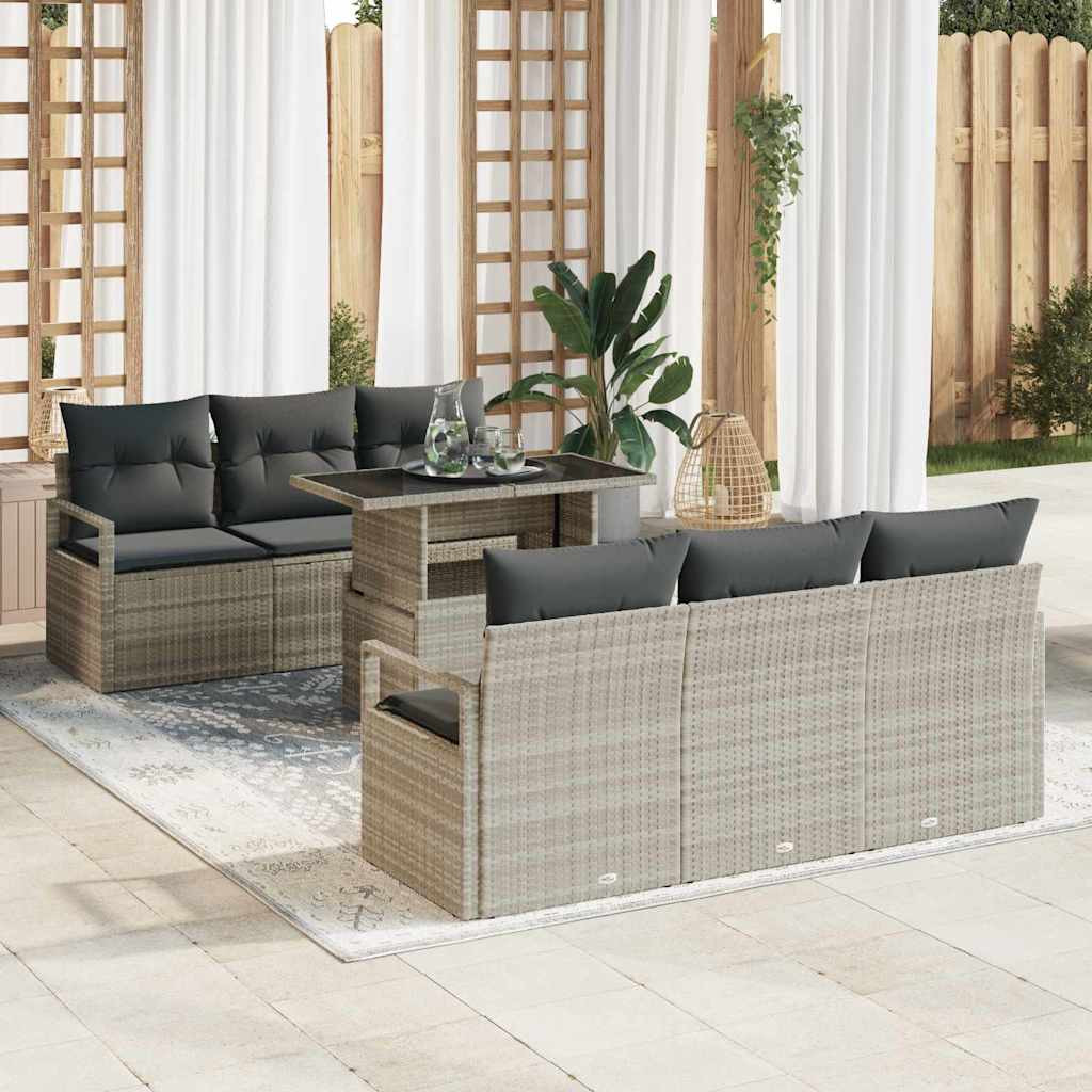 vidaXL Gartensofa-set mit Speicher 7 pcs Hellgrau Poly-Rattan