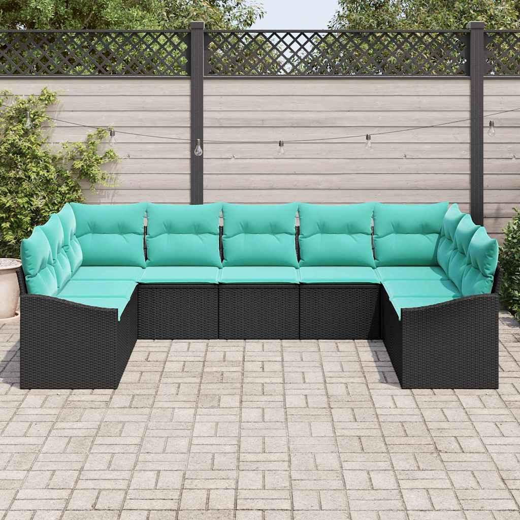 vidaXL Sofa Set mit Kissen 9 pcs Schwarz Poly-Rattan