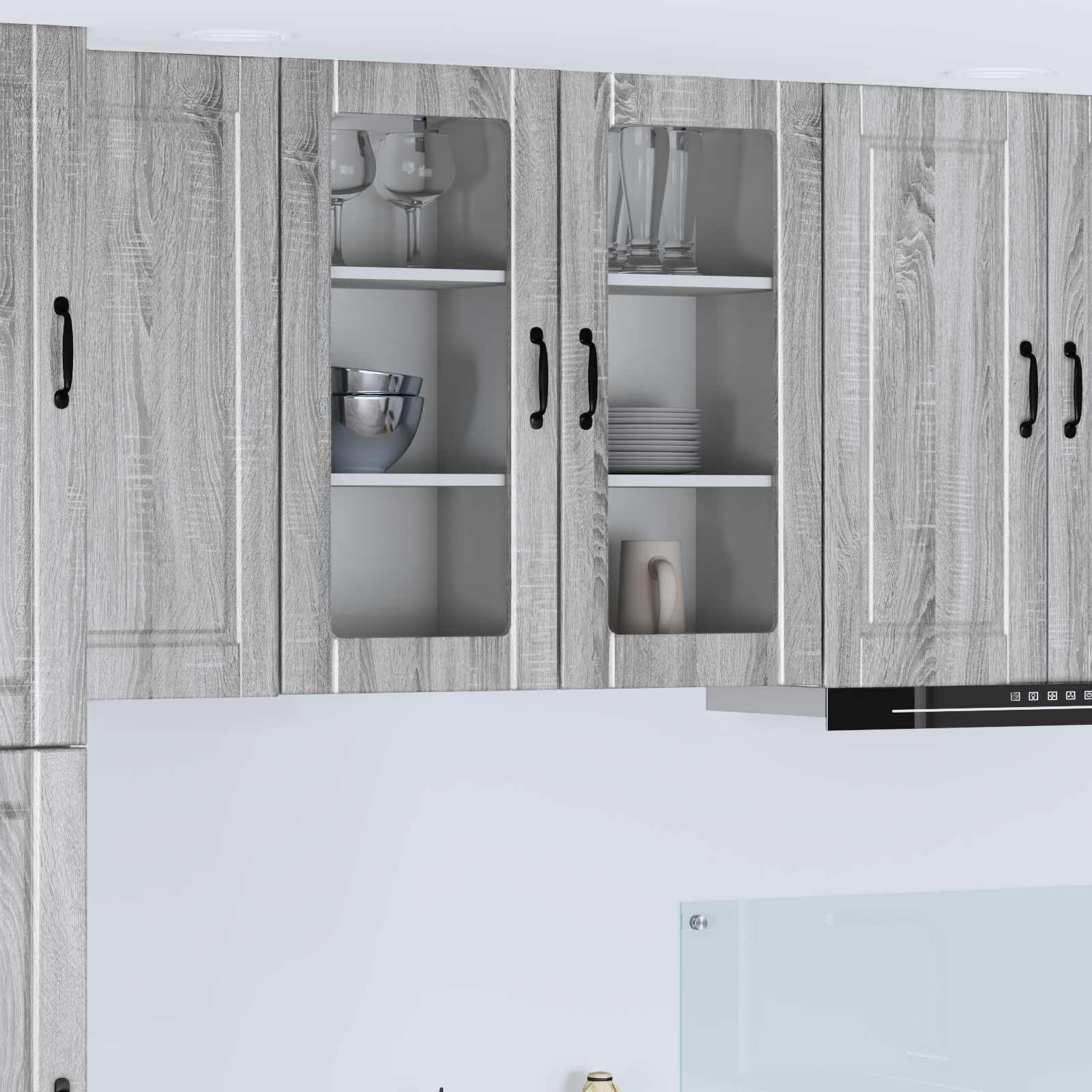 vidaXL Wandglas-Schrank PORTO Graues Sonoma 40 x 31 x 80 cm