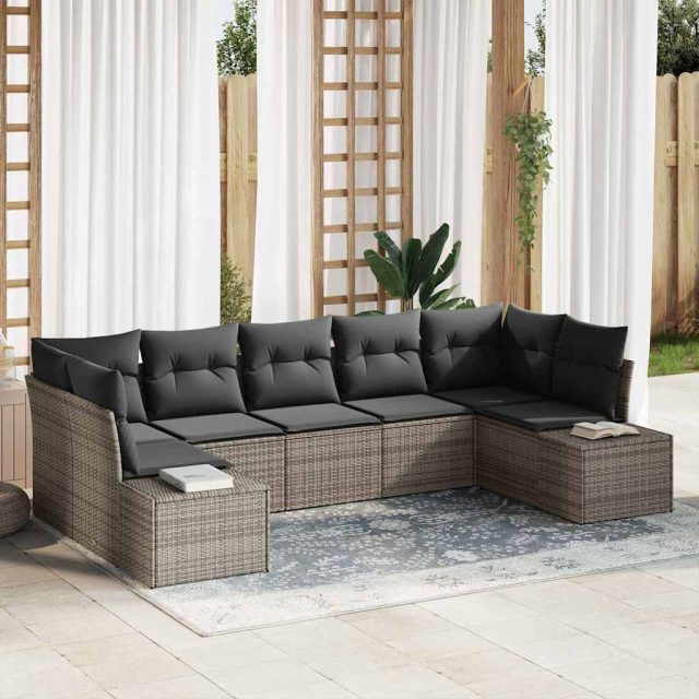 vidaXL Gartensofa-set mit Kissen 7 pcs Grau Poly-Rattan